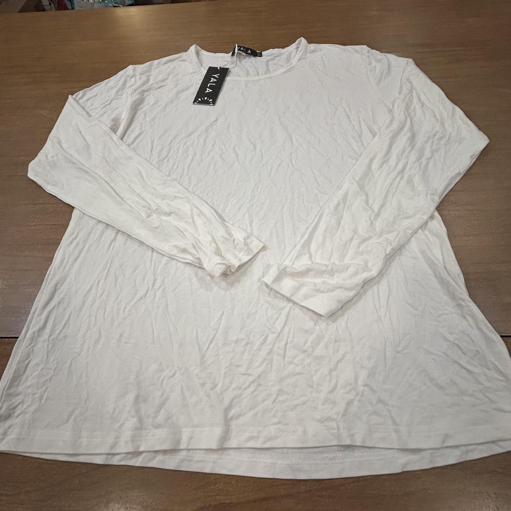 Yala Shirt Womens XL White Crew Neck Long Sleeve Bamboo Jersey Stretch Top